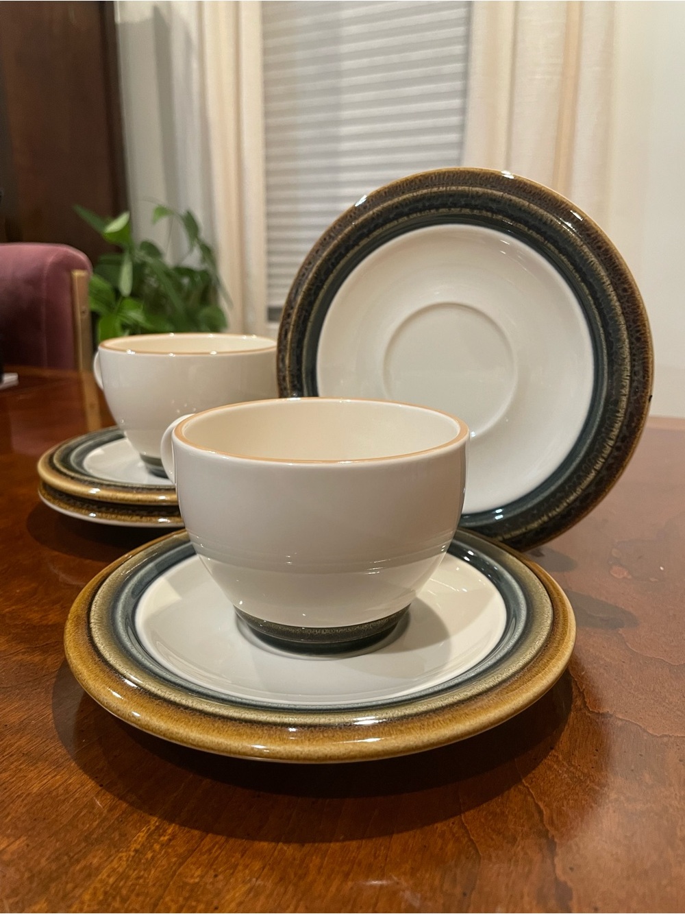 Pfaltzgraff Brown and Cream Glazed Tea Cup and Saucer Set